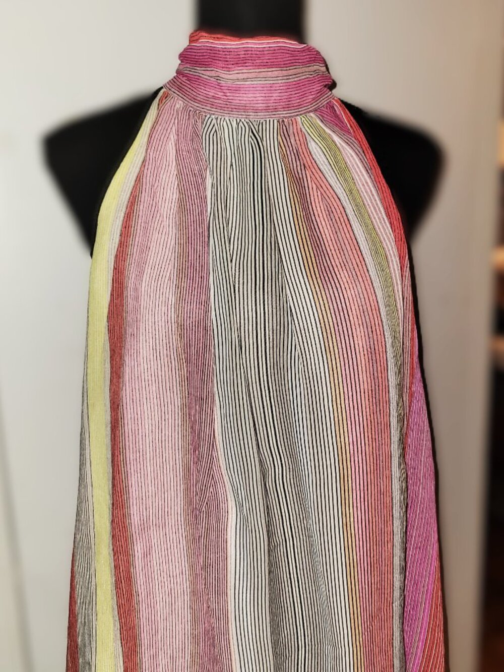 Ecru Vibrant Striped Silk Halter - M